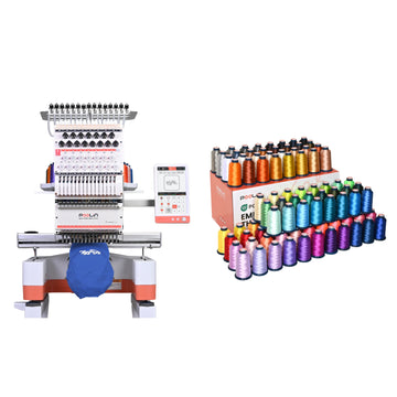PooLin - EOM - Multi-Needle - Broderimaskine + GRATIS Broderitråd - 4000m Ruller - 100 Farver - Bundle