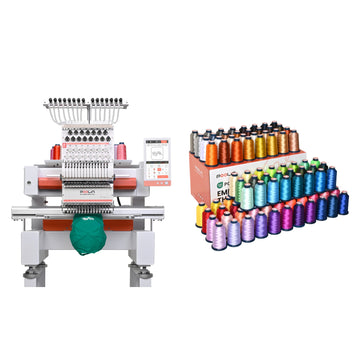 PooLin - EOV - Multi-Needle - Broderimaskine + GRATIS Broderitråd - 4000m Ruller - 100 Farver - Bundle