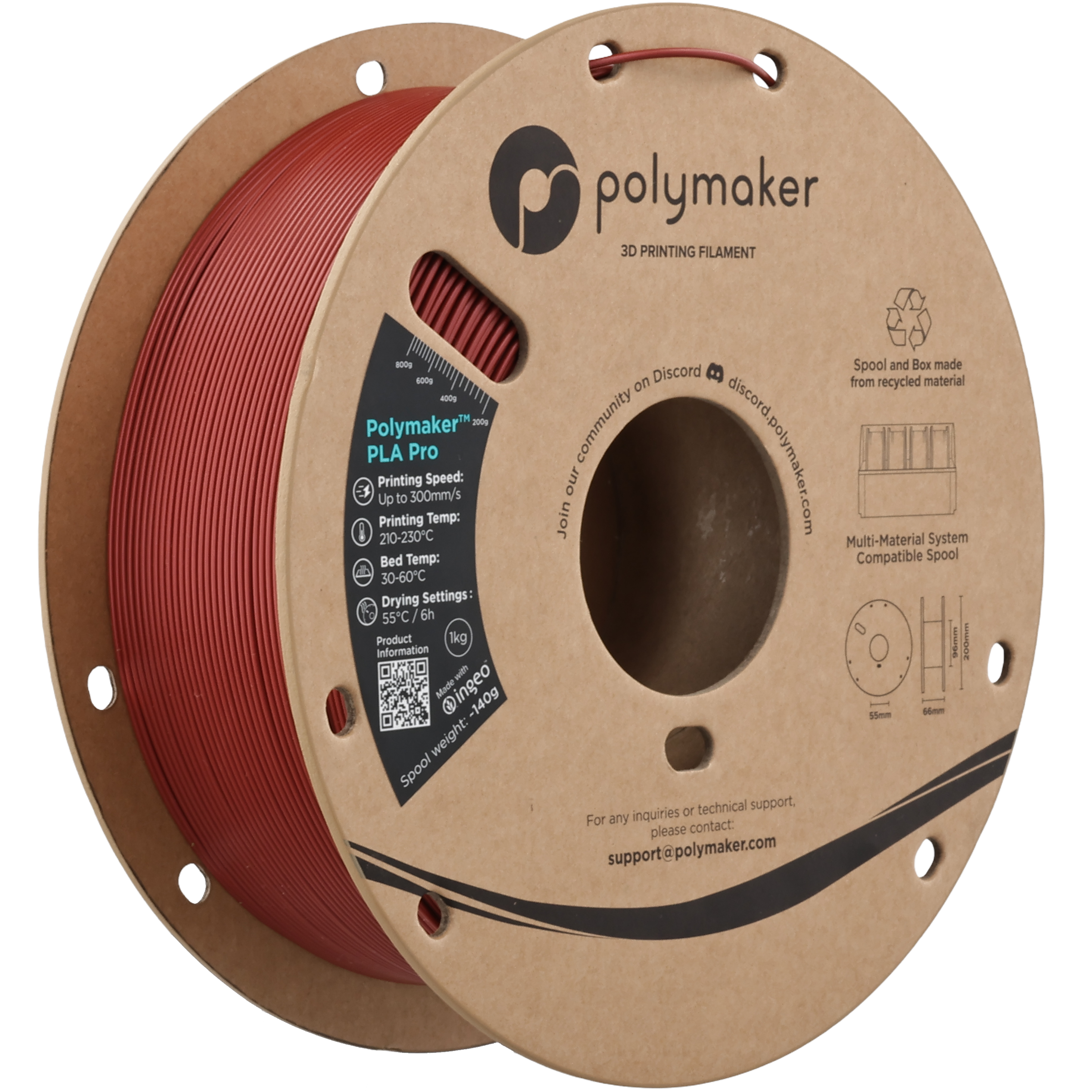Polymaker™ - PLA Pro - Metallic Dark Red - 1.75mm - 1kg