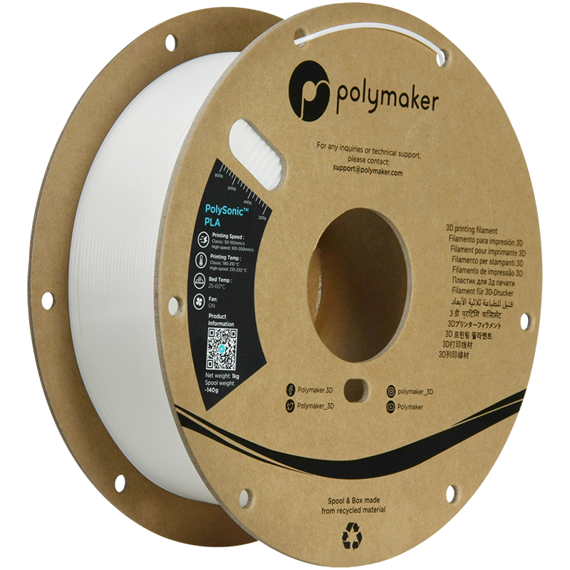 Polymaker - PolySonic™ - High Speed PLA - White - 1.75mm - 1kg