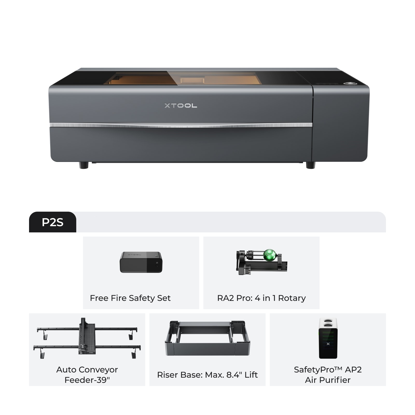 xTool - P2S 55W - Laser - Klass IV Grå - Allt-i-ett-paket