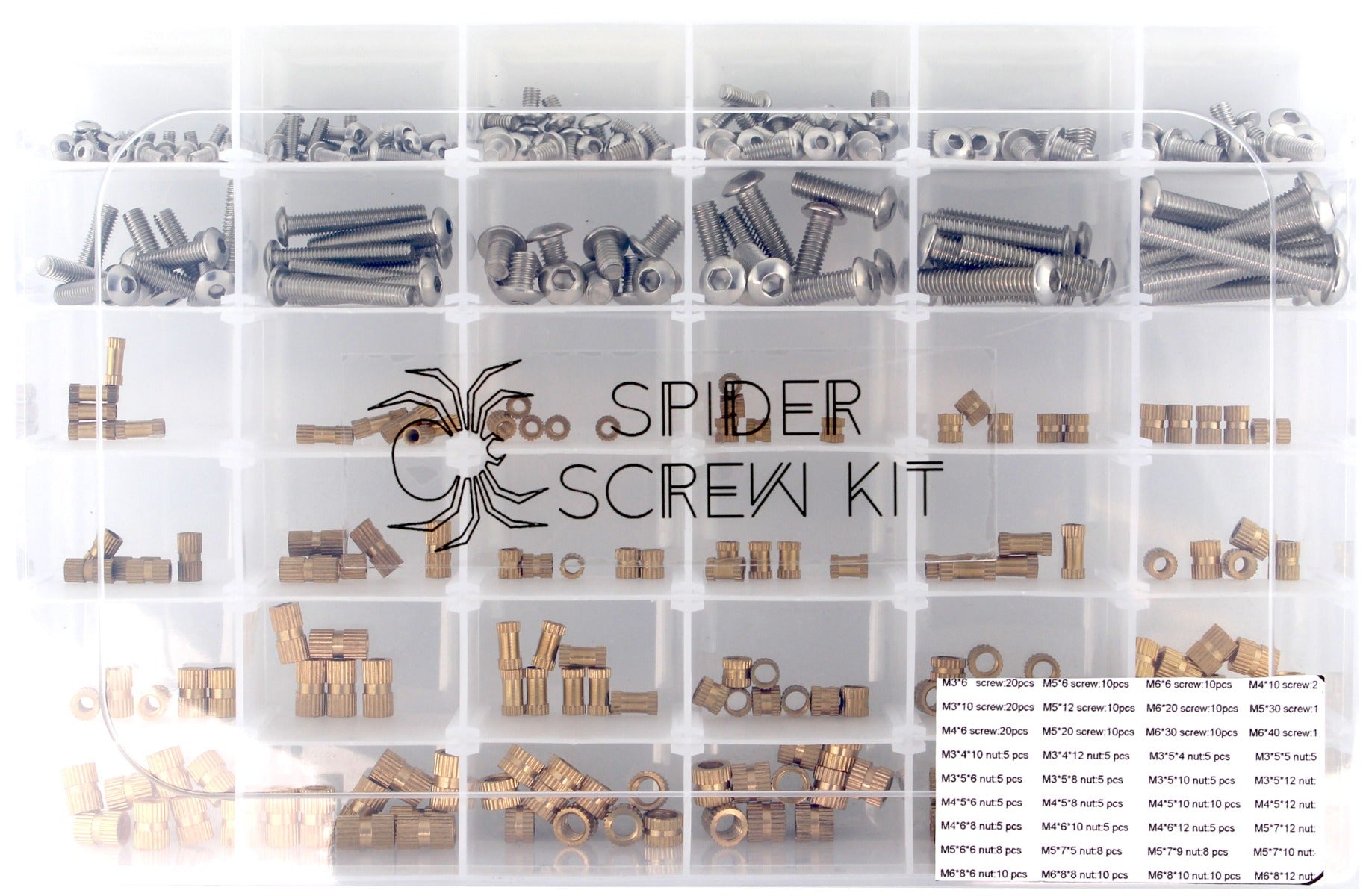 SpiderScrew Mixed Kit with Knurls - M3-M4-M5-M6 - 160 pcs